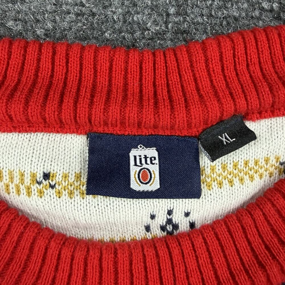Miller Lite Ugly Christmas Sweater XL Snowflake Reindeer Beer Can Holiday Knit - Picture 4 of 9